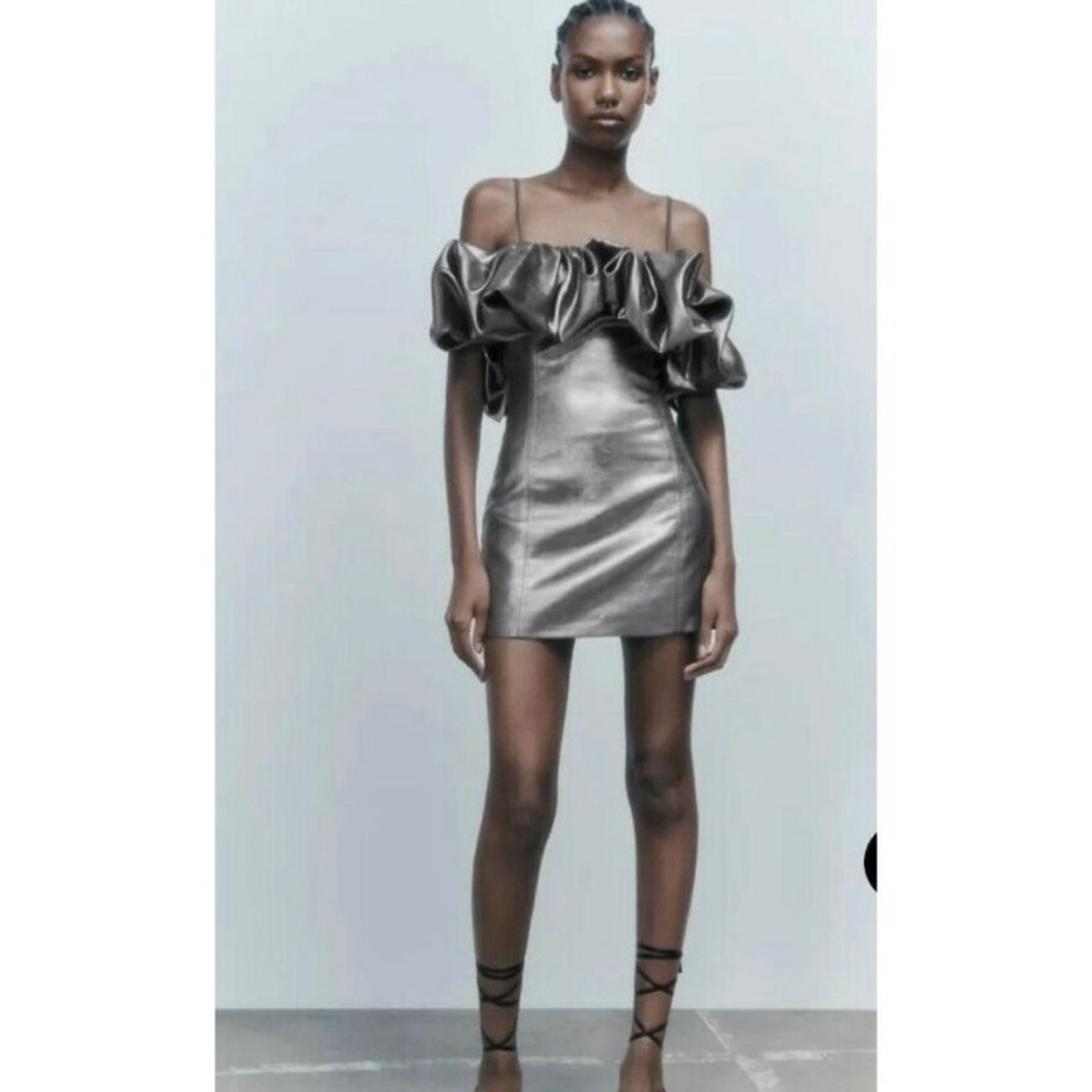 ZARA Voluminous Silver Short Dress